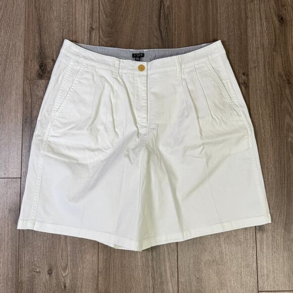 J.Crew 9" Pleated Heritage Chino Short WMNS 10 White High Rise Pockets Stretchy - Picture 3 of 7